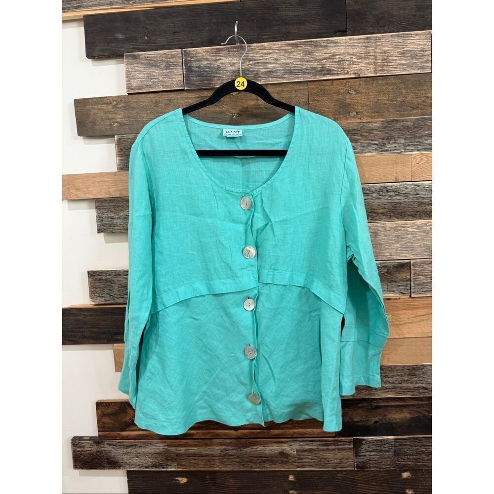 Habitat button front linen top blouse size XL